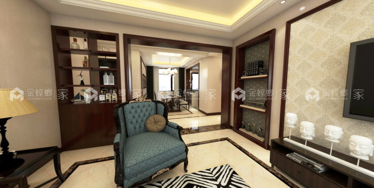 130平美式雍容华贵的诠释-空间效果图