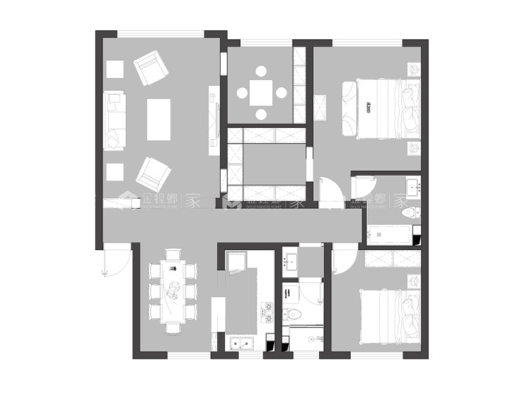 130平美式雍容华贵的诠释-平面布置图