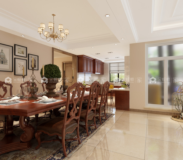 279平大气磅礴美式风，搭配开放式厨房-空间效果图