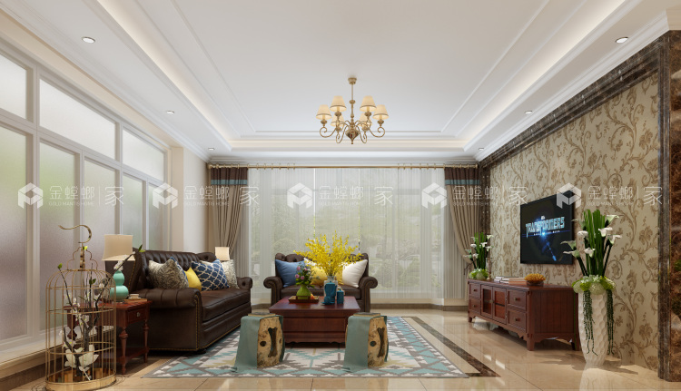 279平大气磅礴美式风，搭配开放式厨房-空间效果图