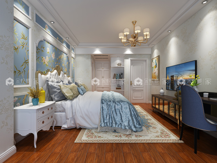 简约美式风装修轻奢中的气质四居-空间效果图