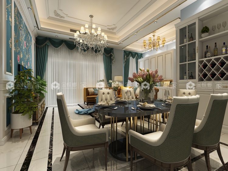 简约美式风装修轻奢中的气质四居-空间效果图