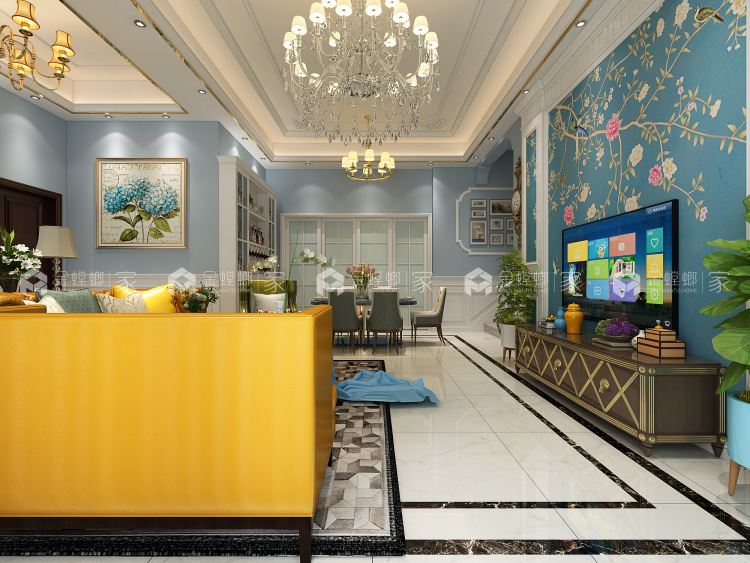 简约美式风装修轻奢中的气质四居-空间效果图