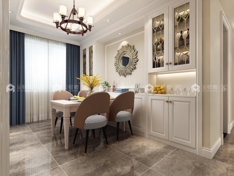 美式风格的高级感，回归心灵的宁静-餐厅效果图及设计说明