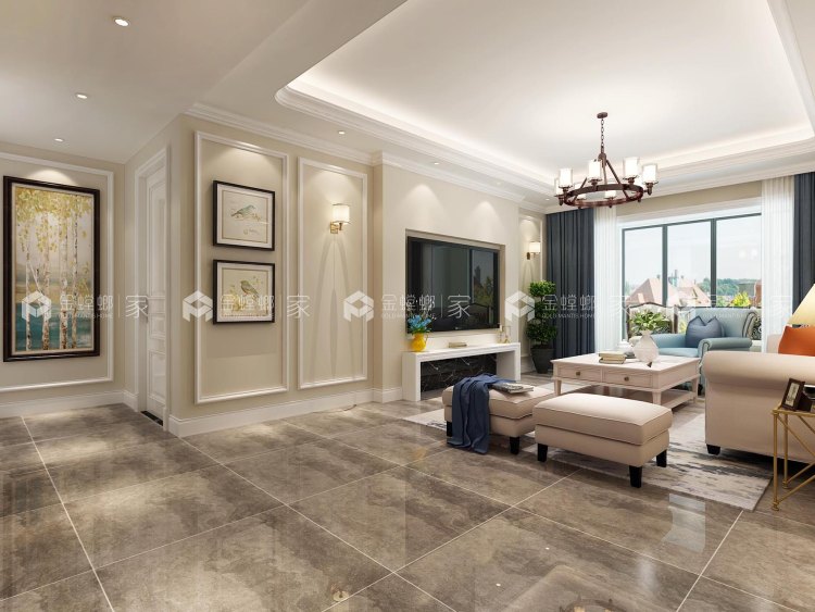 美式风格的高级感，回归心灵的宁静-客厅效果图及设计说明