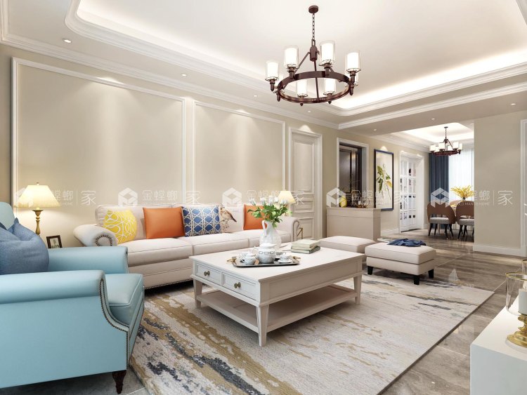 美式风格的高级感，回归心灵的宁静-客厅效果图及设计说明