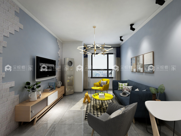 理想的家，满满的清新和舒适-客厅效果图及设计说明