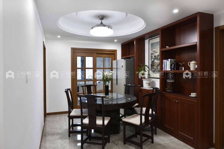 实拍：木质与金属的交融，沉稳雅致100平新中式风格-餐厅效果图及设计说明