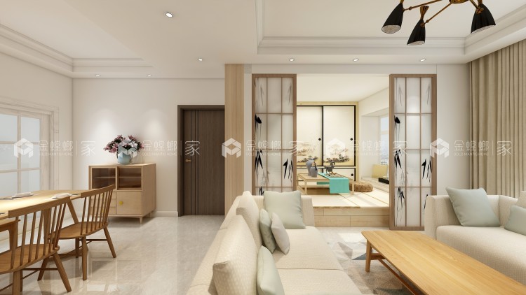 全屋浅色系，把素净日式风搬回家-餐厅效果图及设计说明