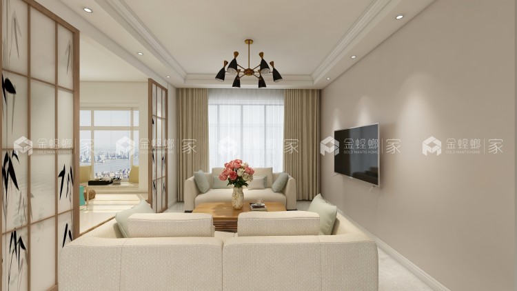 全屋浅色系，把素净日式风搬回家-客厅效果图及设计说明
