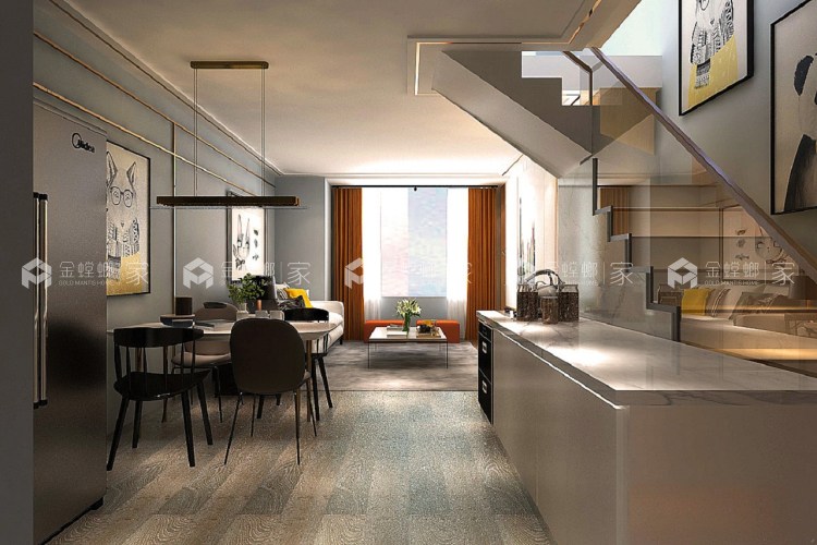 年轻人喜爱的蓝色系LOFT-餐厅效果图及设计说明