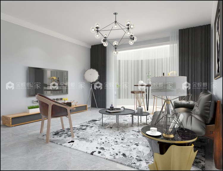 隐藏在156平米下得灰色优雅格调，让人心生爱意-客厅效果图及设计说明