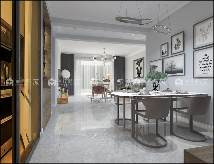 隐藏在156平米下得灰色优雅格调，让人心生爱意-餐厅效果图及设计说明