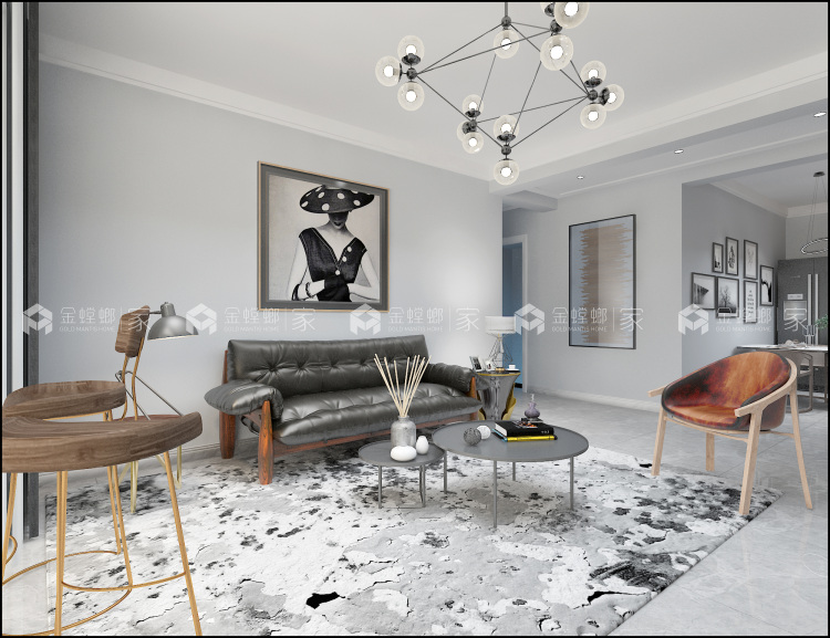隐藏在156平米下得灰色优雅格调，让人心生爱意-客厅效果图及设计说明