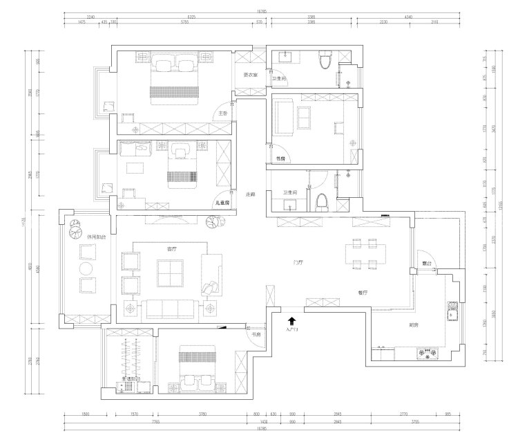 删繁化简，色彩浓郁的200平北欧美居-平面设计图及设计说明