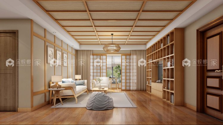 这个日式原木风案例，甩出MUJI好几条街！-客厅效果图及设计说明