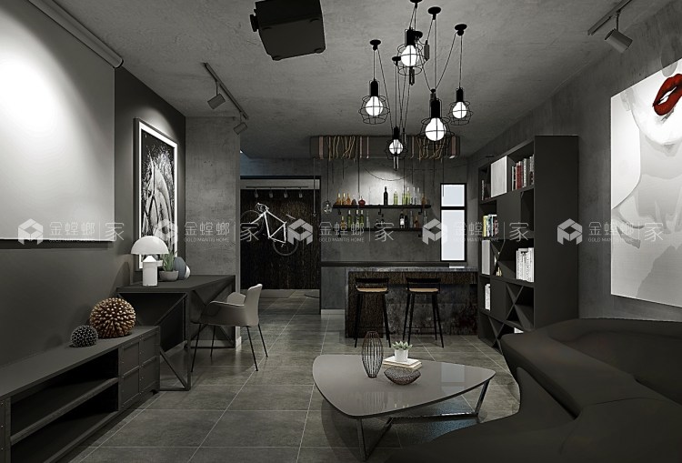 125平工业风的灰色调装修-空间效果图
