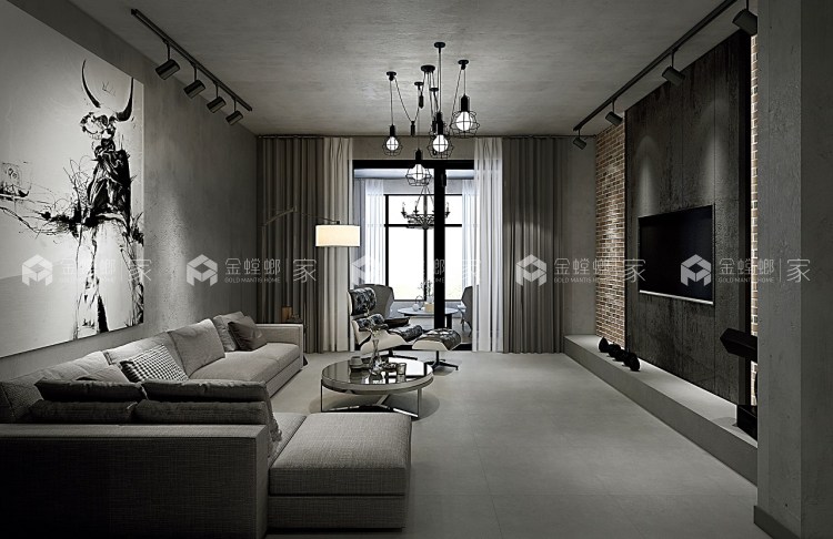 125平工业风的灰色调装修-空间效果图