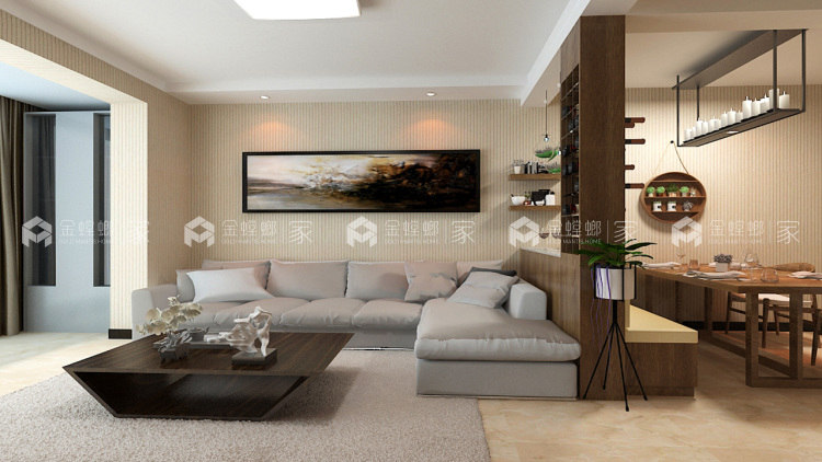 90平现代日式两居，超美超清新的阳光房-客厅效果图及设计说明