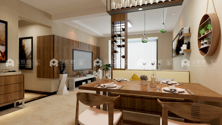 90平现代日式两居，超美超清新的阳光房-餐厅效果图及设计说明