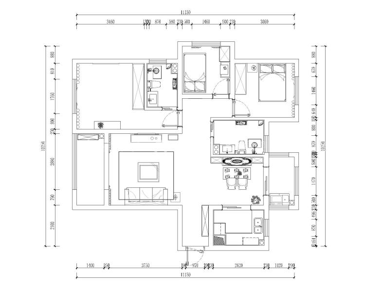 125平现代简约三居 个性色调文艺范儿-平面布置图