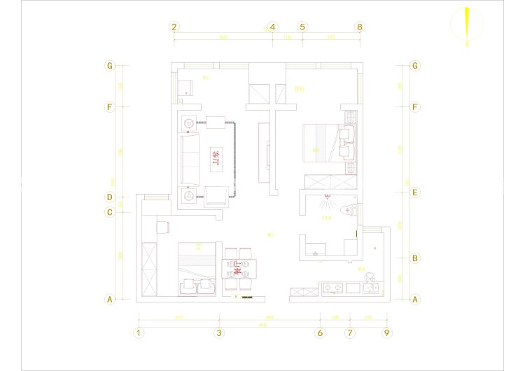 华恩城86平米新中式装修设计图-平面布置图