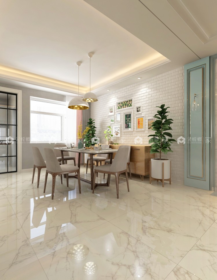 删繁化简，色彩浓郁的200平北欧美居-餐厅效果图及设计说明