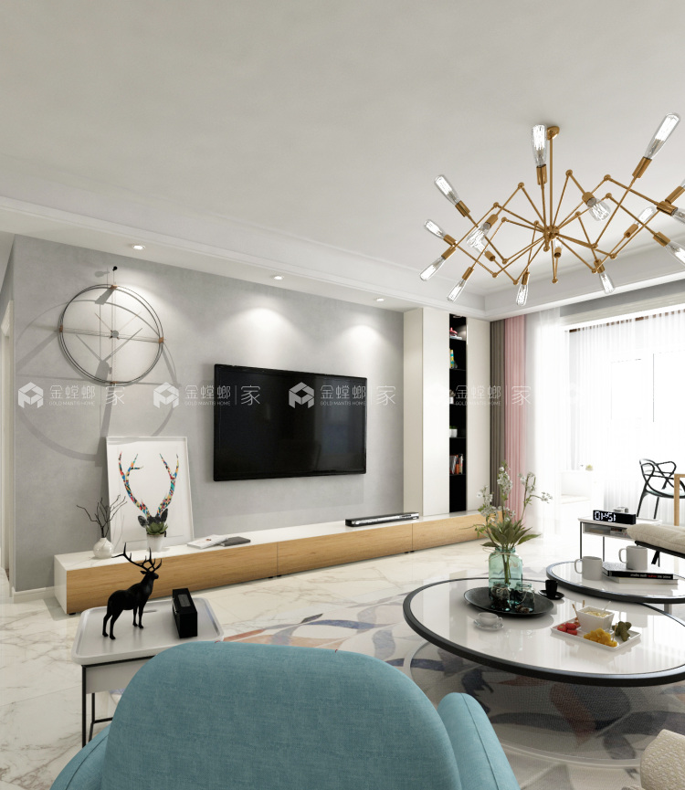 删繁化简，色彩浓郁的200平北欧美居-客厅效果图及设计说明