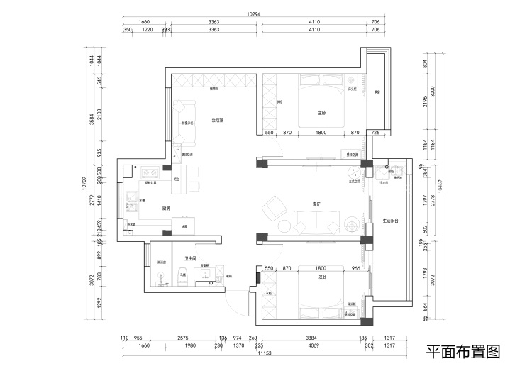 103㎡北欧ins风，收纳、配色，惊喜不断-平面布置图