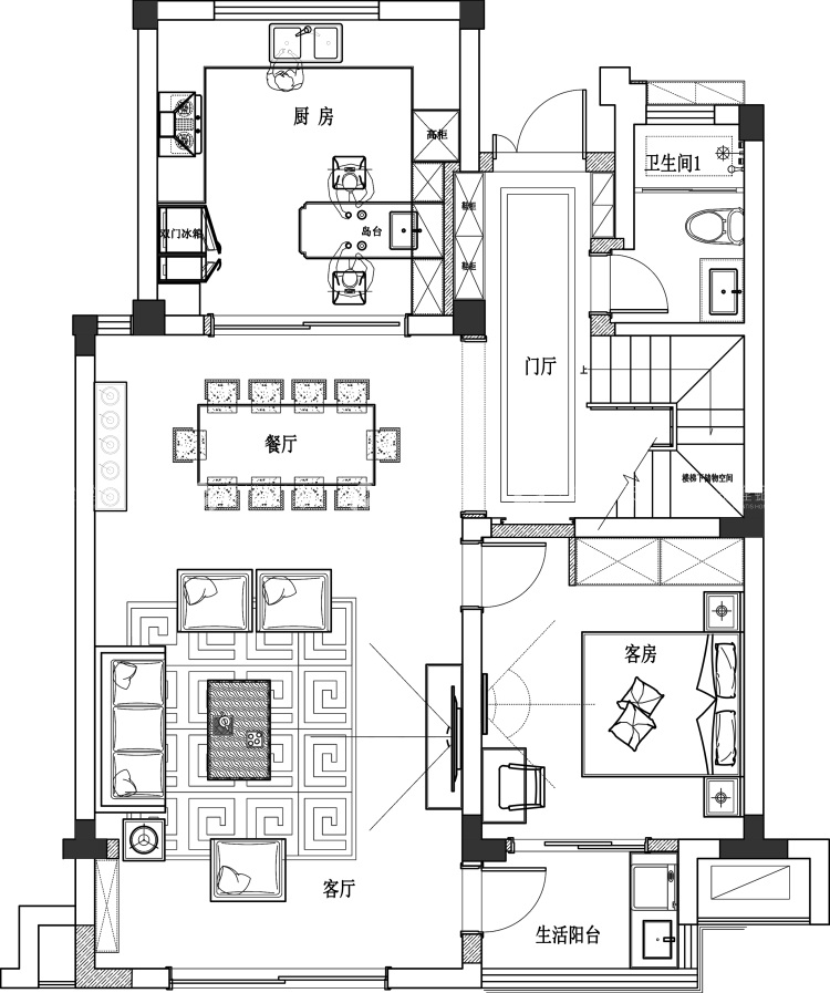 荷澜庭200㎡现代风格设计图-平面布置图