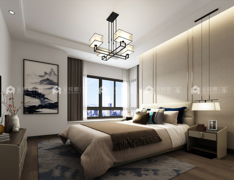 石湖华城新中式180㎡装修精美图-空间效果图