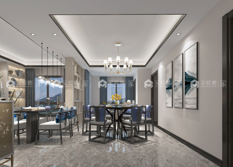 石湖华城新中式180㎡装修精美图-空间效果图