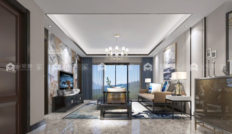 石湖华城新中式180㎡装修精美图-空间效果图