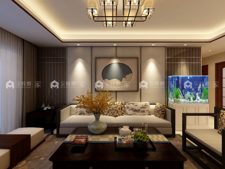 高盛国际花园城127㎡新中式装修图-空间效果图