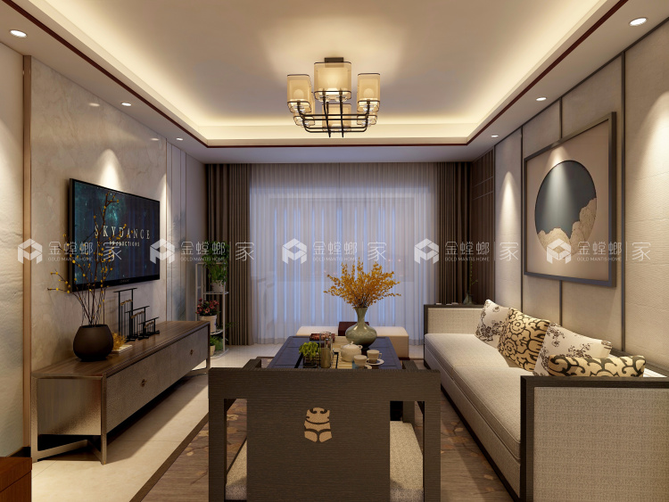 高盛国际花园城127㎡新中式装修图-空间效果图
