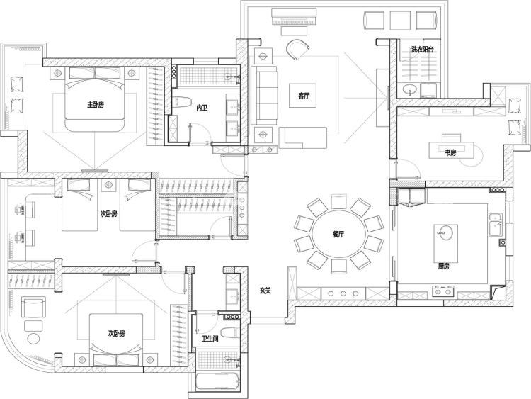 这案例太圈粉了吧!175m²简美风格,好美的家居配色!-平面布置图