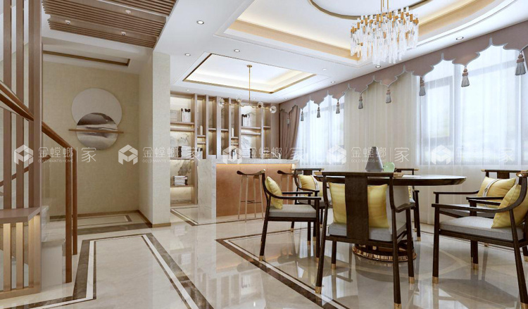用现代风格表达新中式的元素-餐厅效果图及设计说明