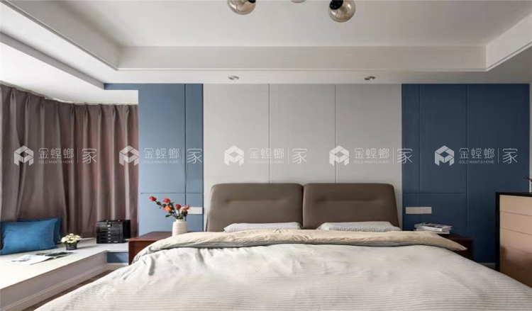 浅灰色色调配鱼骨拼贴木地板，更具时尚感-卧室效果图及设计说明