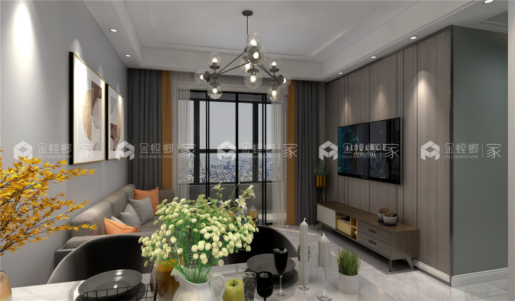 灰色调的北欧风简洁、木质感-空间效果图