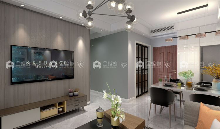 灰色调的北欧风简洁、木质感-空间效果图