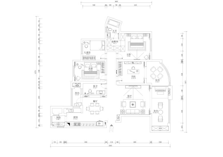 185m²北欧风,梦幻粉蓝的少女心-平面布置图