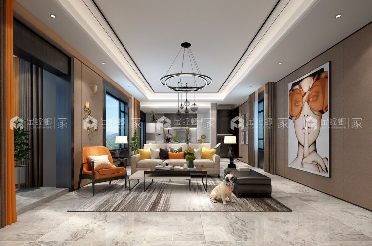 现代简洁风格，并不意味着简单，细节的设计却是能让人耳目一新。-客厅效果图及设计说明