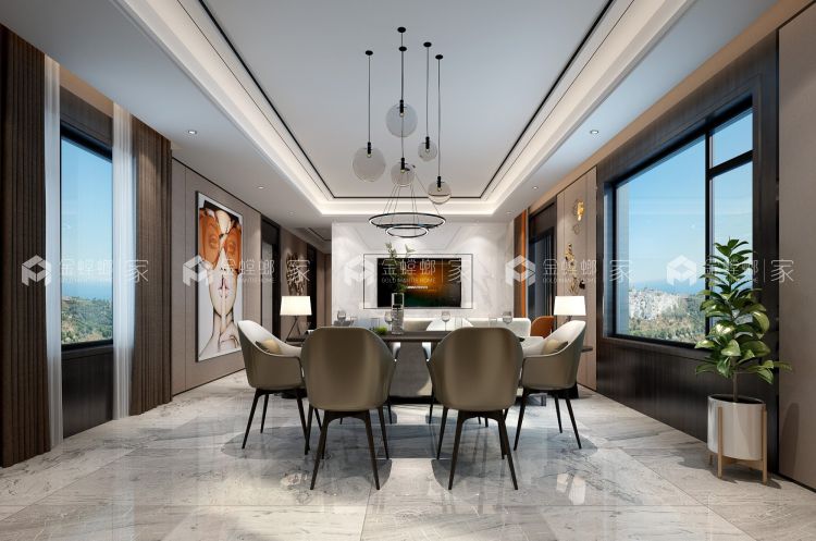 现代简洁风格，并不意味着简单，细节的设计却是能让人耳目一新。-餐厅效果图及设计说明