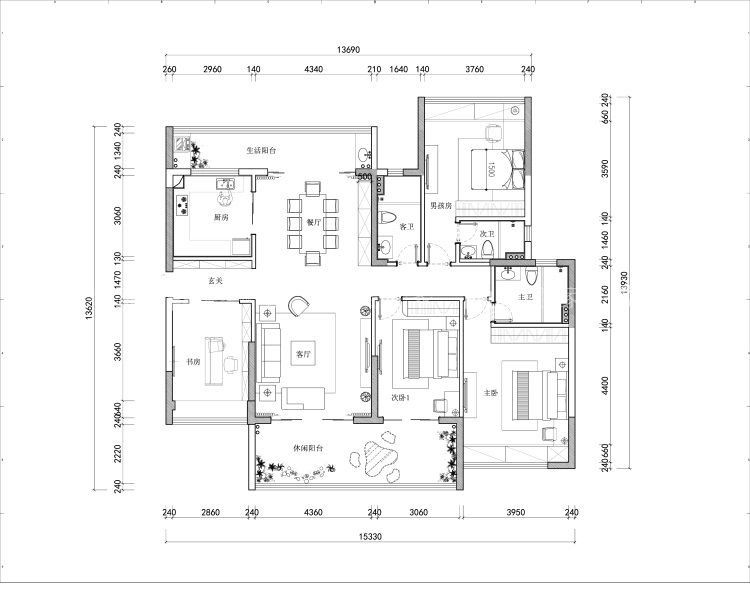 158平4居厚重中式风-平面布置图