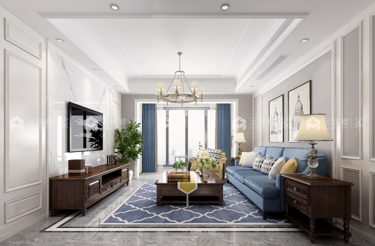 明珠城143平美式装修设计效果图-空间效果图