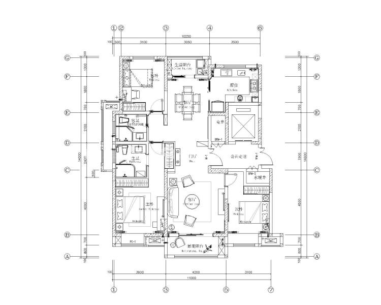 140m² 温馨、简约、大气现代简约三居室-平面布置图