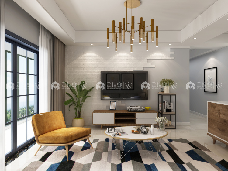 温馨明亮充满爱意的北欧风，满足你关于美好生活的想象-客厅效果图及设计说明