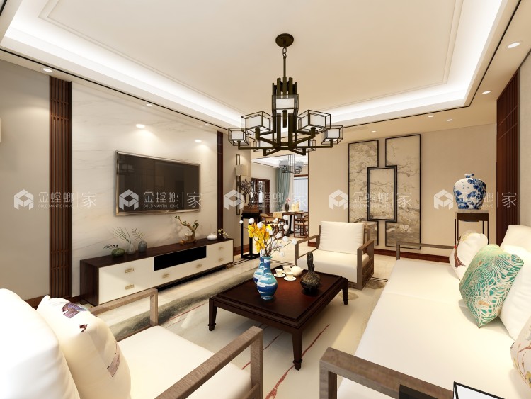 新中式也可以清新优雅-空间效果图