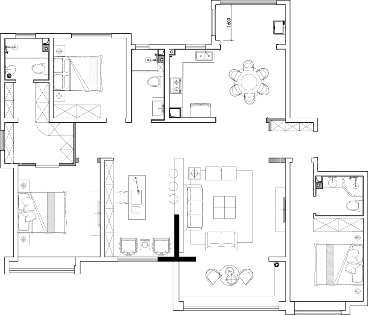 新中式+吧台？大气又时尚-平面布置图