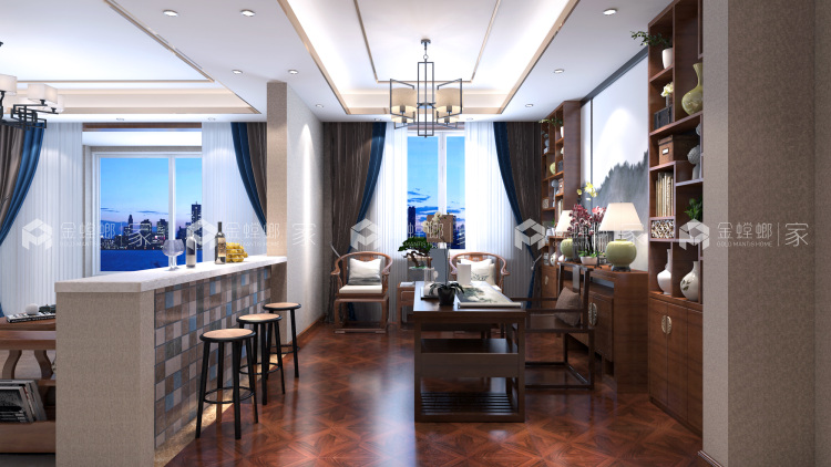 新中式+吧台？大气又时尚-空间效果图